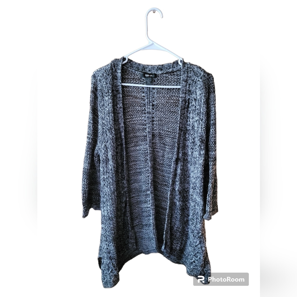 Style & Co large heather grey black button cardigan lounge